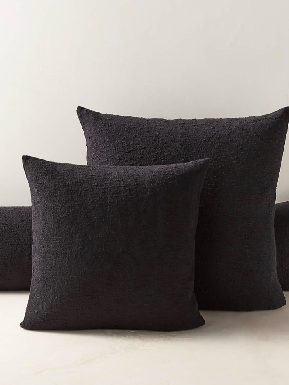 CB2 Black Bouclé Accent Pillow Trio with Gold Zippers Alternative Down Inserts